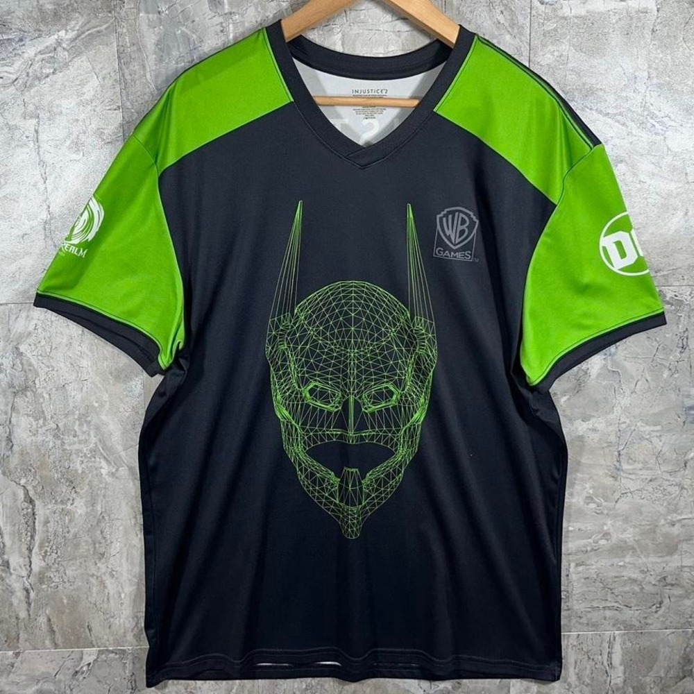 Injustice 2 Men's Black/Fluorescent Green Jersey Warner Bros‎ Games Mens Size XL